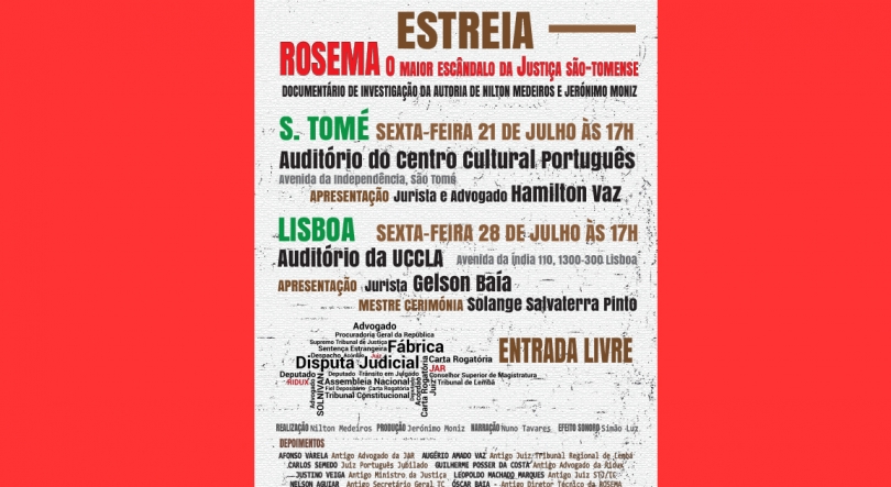 Imagem de Documentário “ROSEMA – O maior escândalo da Justiça são-tomense” estreia 21 de julho